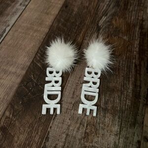 White Bride Earrings with Fluffy Pom Poms